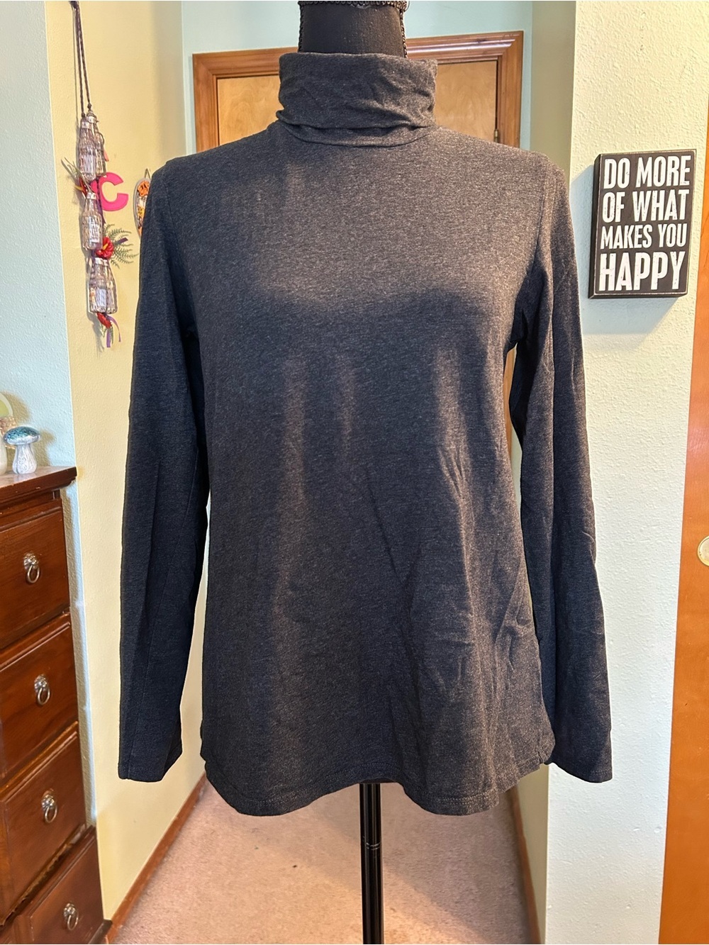 Pure Jill charcoal relaxed turtleneck long sleeve pima cotton blend top size S
